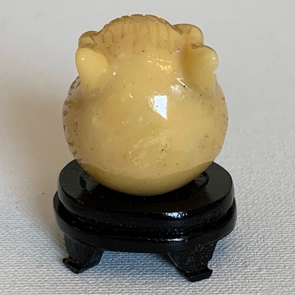 Vintage Yellow Jasper Owl Carving with Wood Stand Chubby Bird Mini Statue 1.4" - Picture 7 of 13